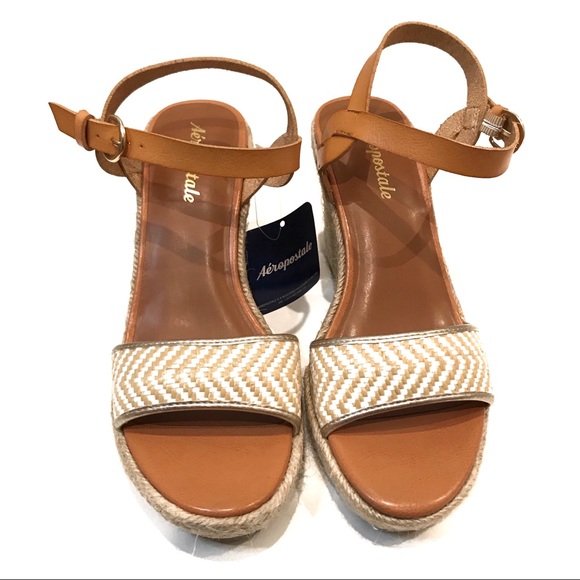 NWT Aeropostale Brown Espadrille Wedge Sandals 7.5 - Picture 2 of 5